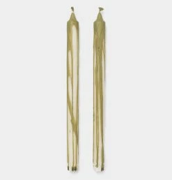 Ferm LIVING Dryp Candles In Olive Green – Set Of 2