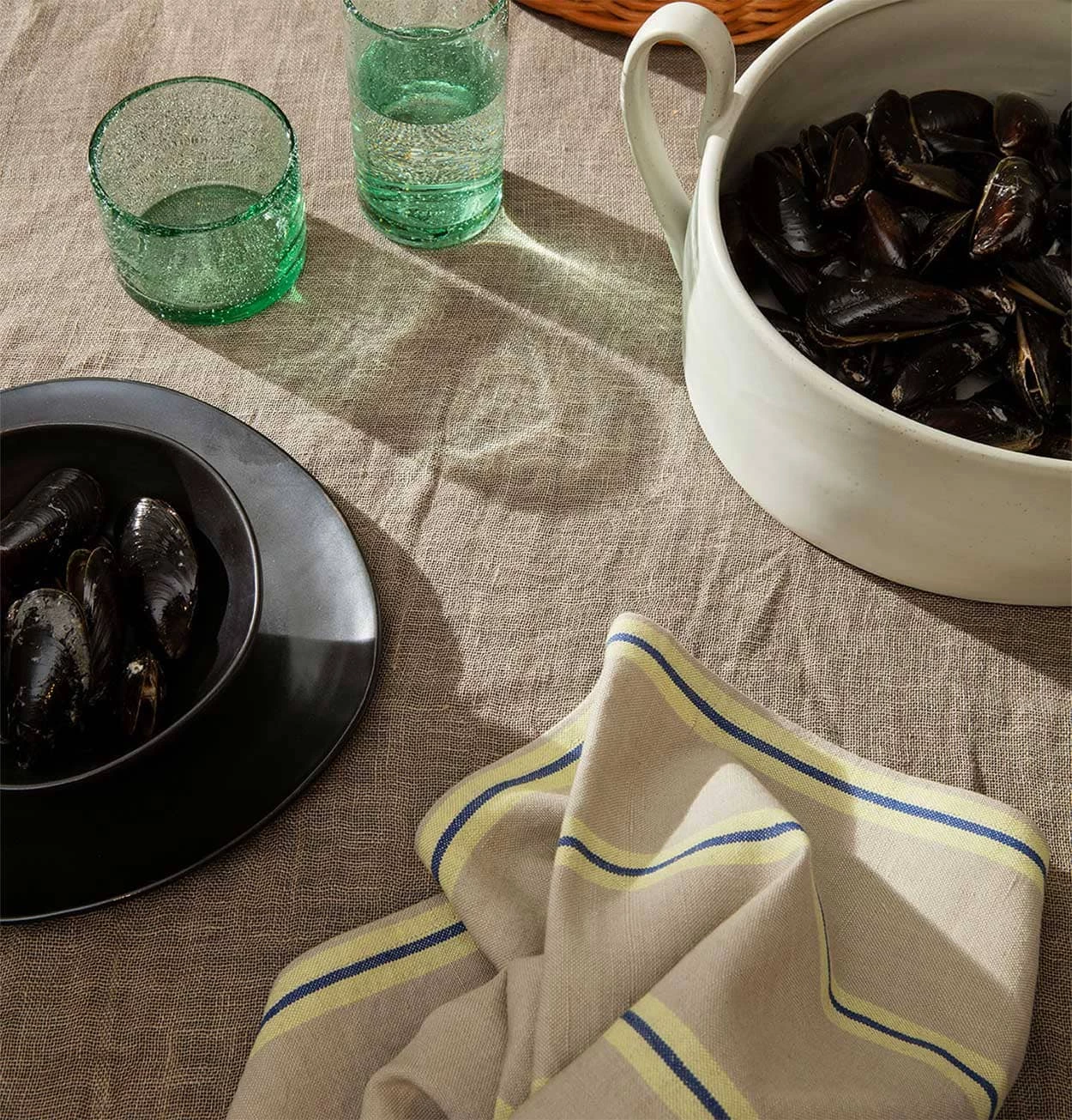 Ferm LIVING Hale Tea Towel In Oyster, Lemon & Bright Blue - Image 2