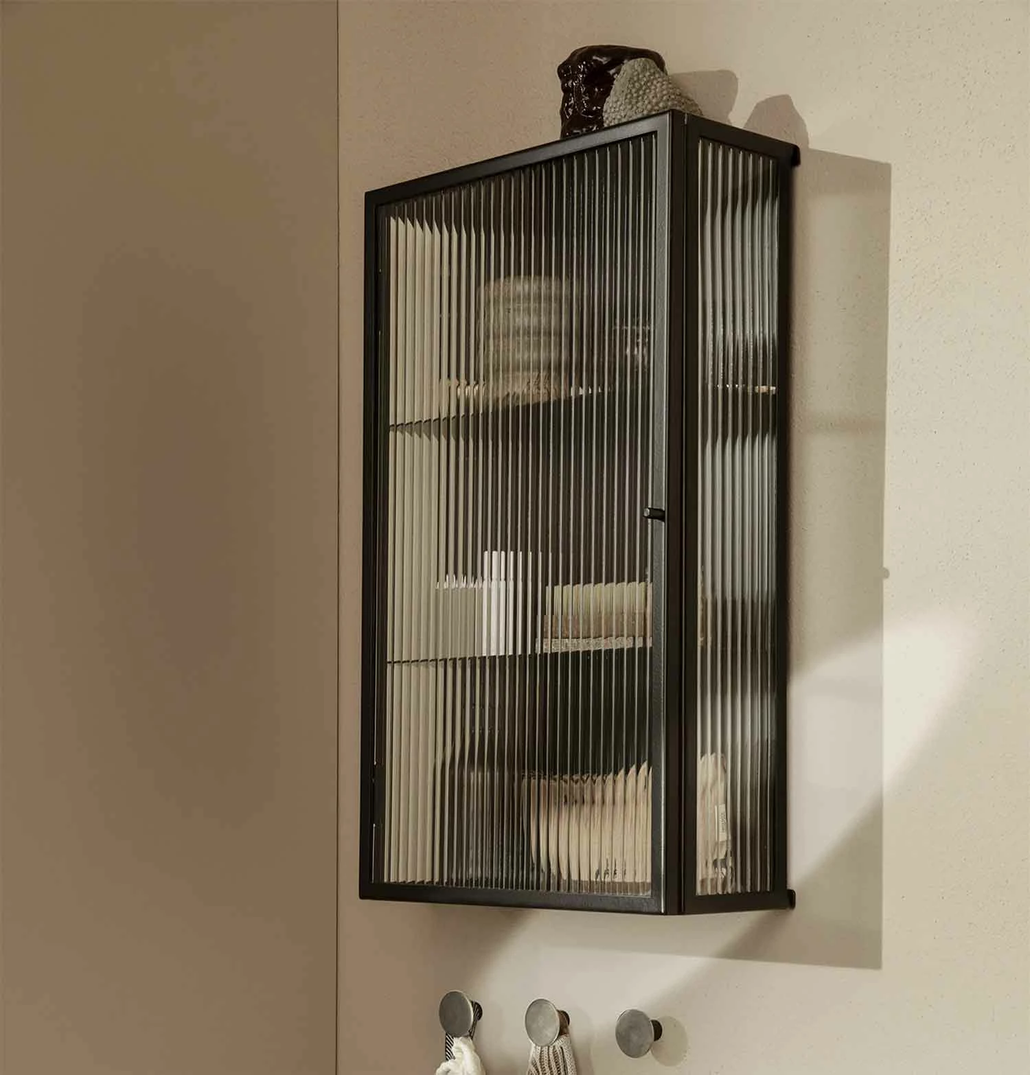 Ferm Living Haze Wall Cabinet β Black β Reeded Glass - Image 2