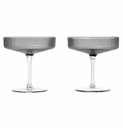 Ferm Living Ripple Champagne Saucers – Set Of 2 – Smoked Grey