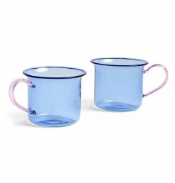 HAY Borosilicate Cup – Set Of 2 – Blue With Pink Handle