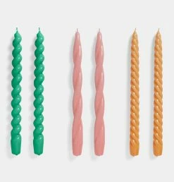 HAY Set Of 6 Long Candles – Green, Dark Rose, Tangerine
