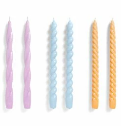 HAY Candle – Set Of 6 – Long Mix – Lilac, Light Blue, Dark Peach