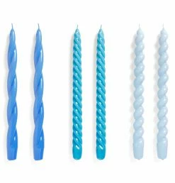 HAY Candle – Set Of 6 – Long Mix – Sky Blue, Vintage Blue, Light Blue