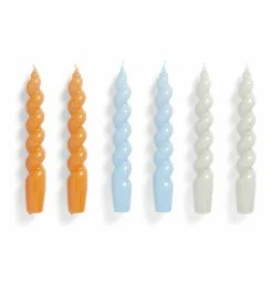 HAY Candle – Set Of 6 – Spiral – Tangerine, Light Blue, Light Grey