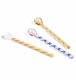 HAY Glass Spoons – Set Of 3 – Amber, Light Pink & White