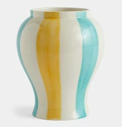 HAY Sobremesa Stripe Vase – Large – Green And Yellow