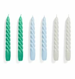 HAY Candle – Set Of 6 – Twist – Green, Light Blue, Light Grey